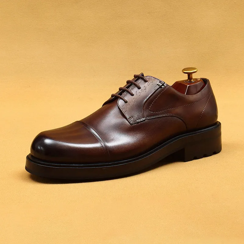 Top Layer Cowhide Men's Leather Shoes Men's Leather Shoes Business Formal Wear Cowhide Work Shoes British Retro round Toe Casual Shoes89623