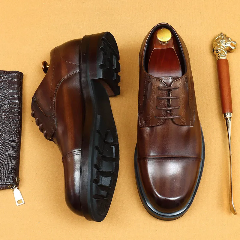 Top Layer Cowhide Men's Leather Shoes Men's Leather Shoes Business Formal Wear Cowhide Work Shoes British Retro round Toe Casual Shoes89623