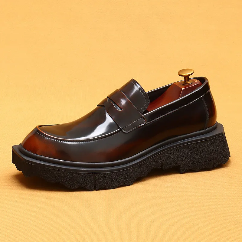 Top Layer Cowhide Men's Leather Shoes Pedal Leather Shoes Men's Soft Leather Genuine Leather Business Casual Shoes Thick Sole Increased by British Loafers23682