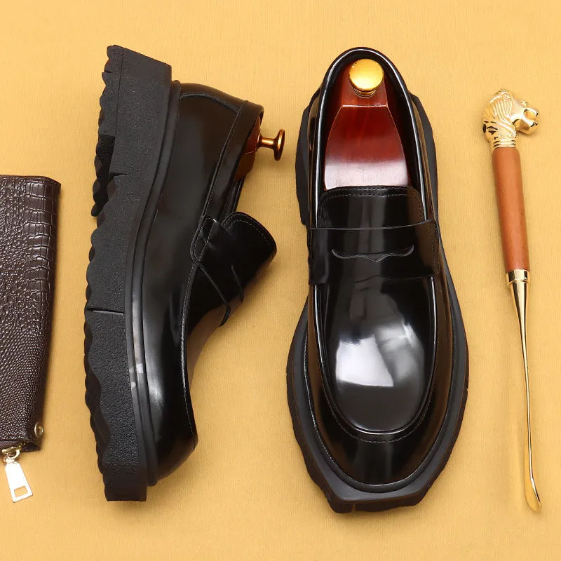 Top Layer Cowhide Men's Leather Shoes Pedal Leather Shoes Men's Soft Leather Genuine Leather Business Casual Shoes Thick Sole Increased by British Loafers23682