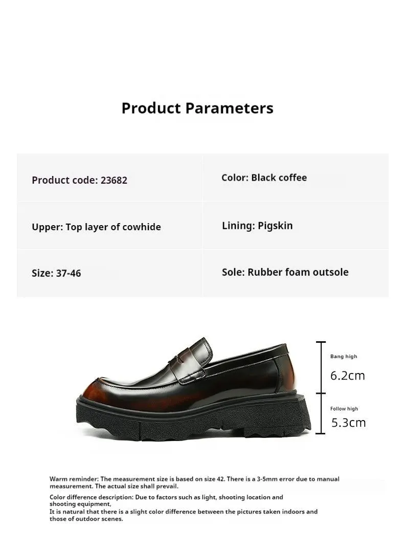 Top Layer Cowhide Men's Leather Shoes Pedal Leather Shoes Men's Soft Leather Genuine Leather Business Casual Shoes Thick Sole Increased by British Loafers23682