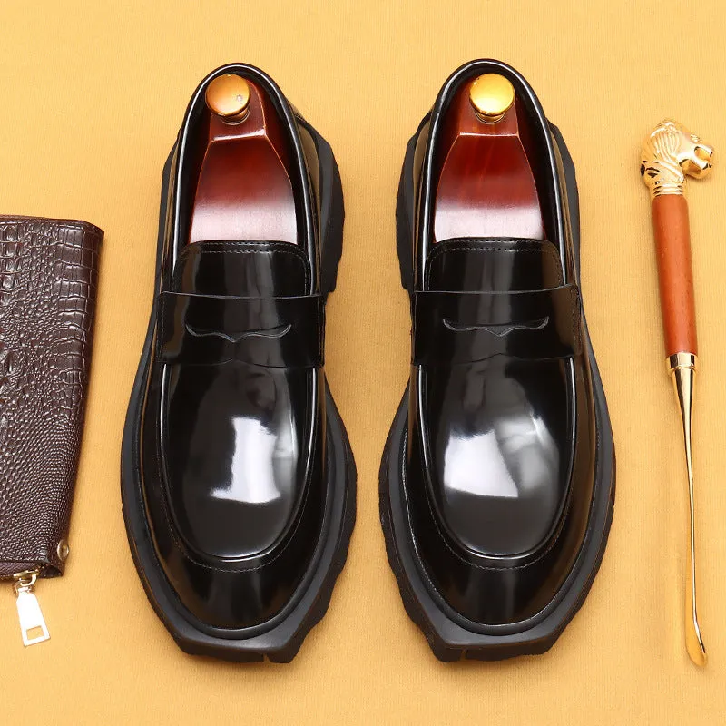 Top Layer Cowhide Men's Leather Shoes Pedal Leather Shoes Men's Soft Leather Genuine Leather Business Casual Shoes Thick Sole Increased by British Loafers23682