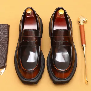 Top Layer Cowhide Men's Leather Shoes Pedal Leather Shoes Men's Soft Leather Genuine Leather Business Casual Shoes Thick Sole Increased by British Loafers23682