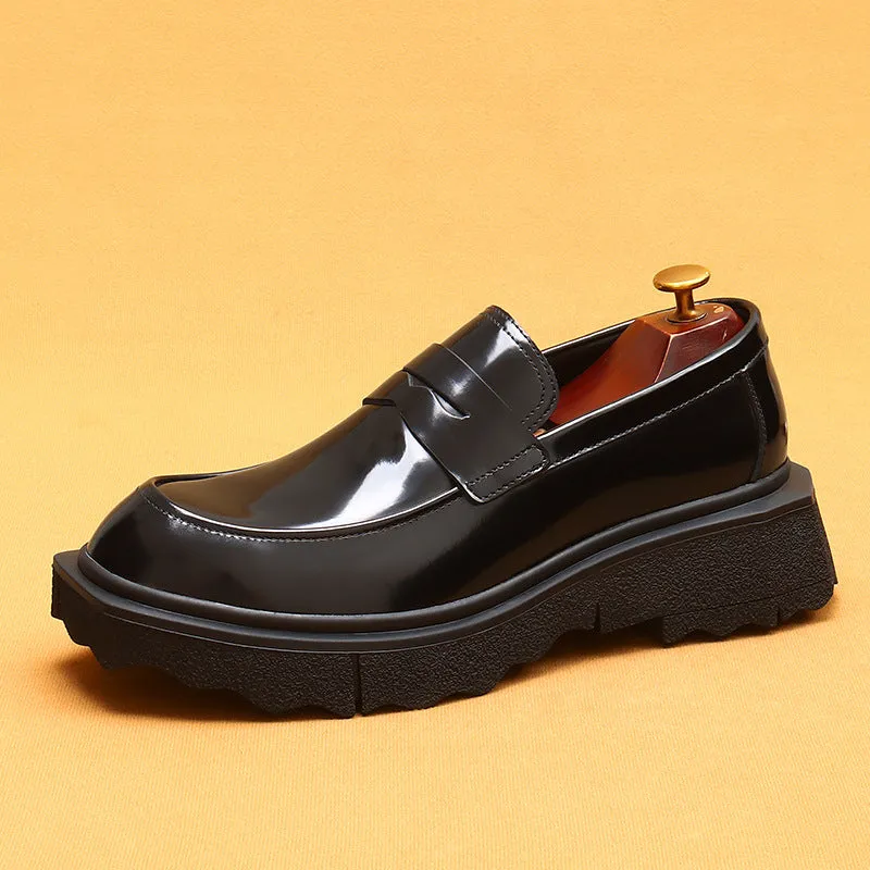 Top Layer Cowhide Men's Leather Shoes Pedal Leather Shoes Men's Soft Leather Genuine Leather Business Casual Shoes Thick Sole Increased by British Loafers23682