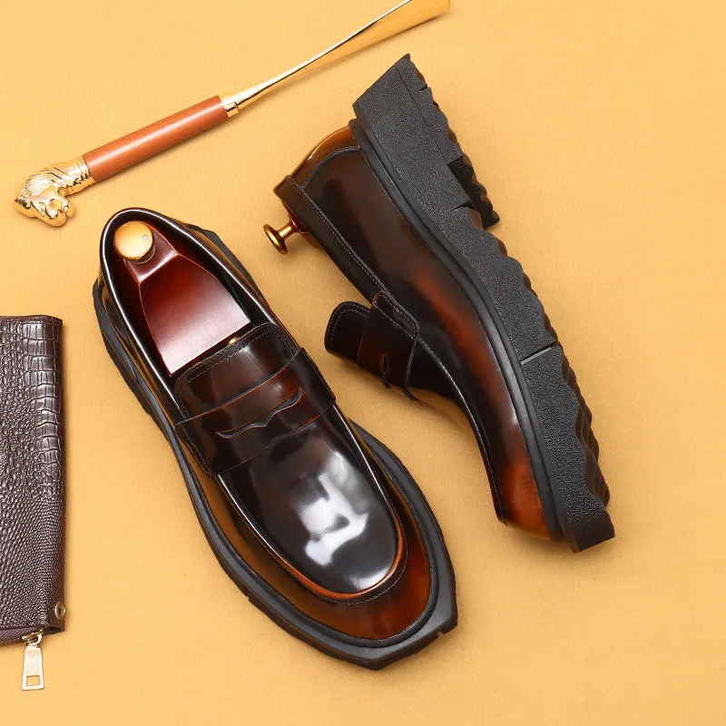 Top Layer Cowhide Men's Leather Shoes Pedal Leather Shoes Men's Soft Leather Genuine Leather Business Casual Shoes Thick Sole Increased by British Loafers23682