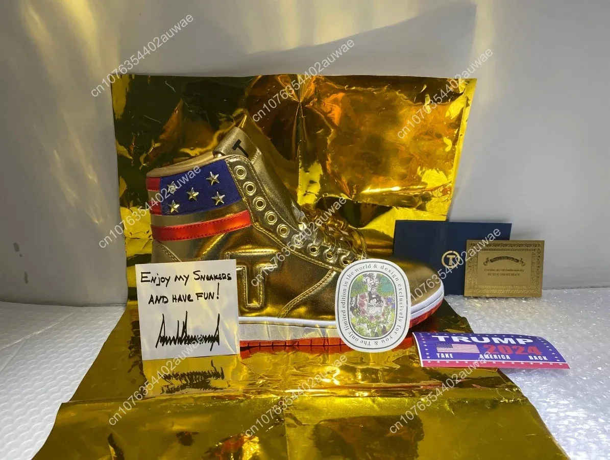 Trump NEVER SURRENDER Gold Mens 2024 MAGA Golden Streetwear Sneakers