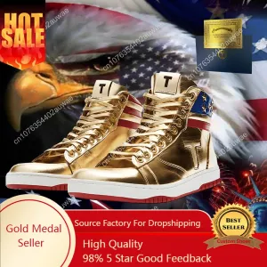 Trump NEVER SURRENDER Gold Mens 2024 MAGA Golden Streetwear Sneakers