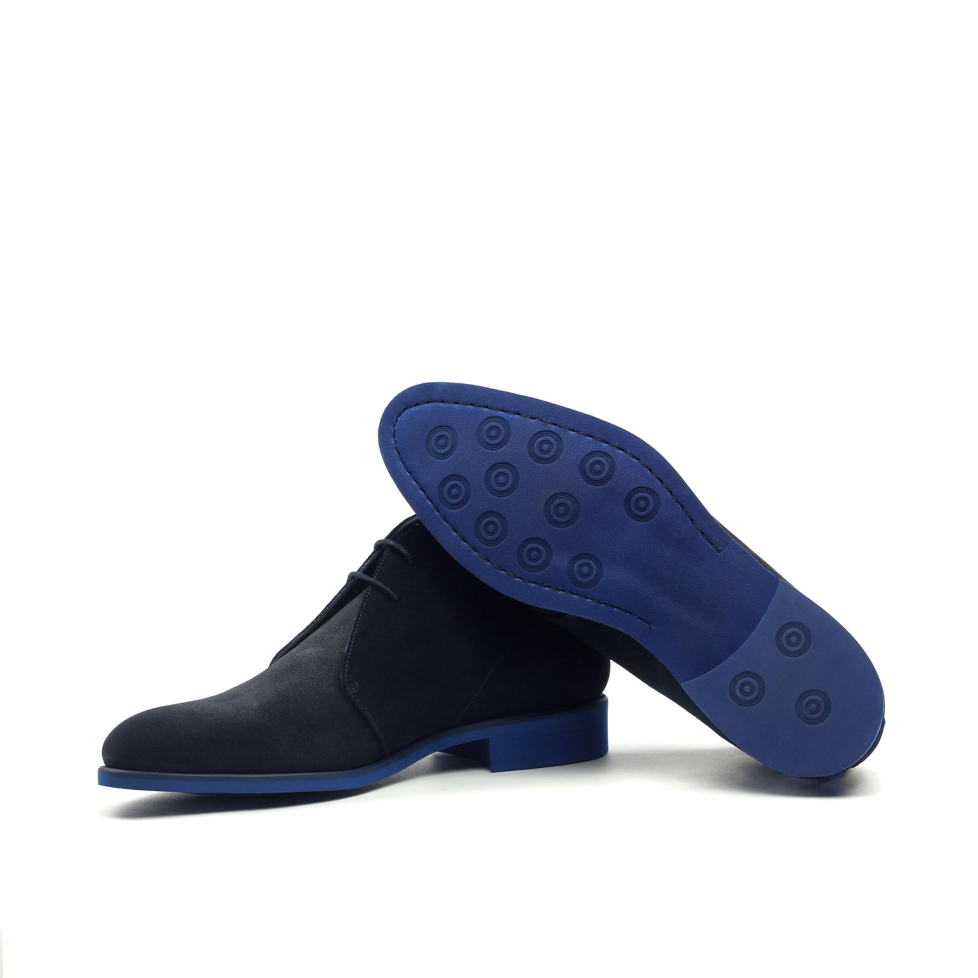 Unique Handcrafted Navy Blue Lux Suede Chukka Boot