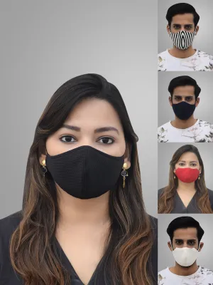 Unisex 5 Pcs 2-Ply Printed And Solid Reusable Outdoor Masks