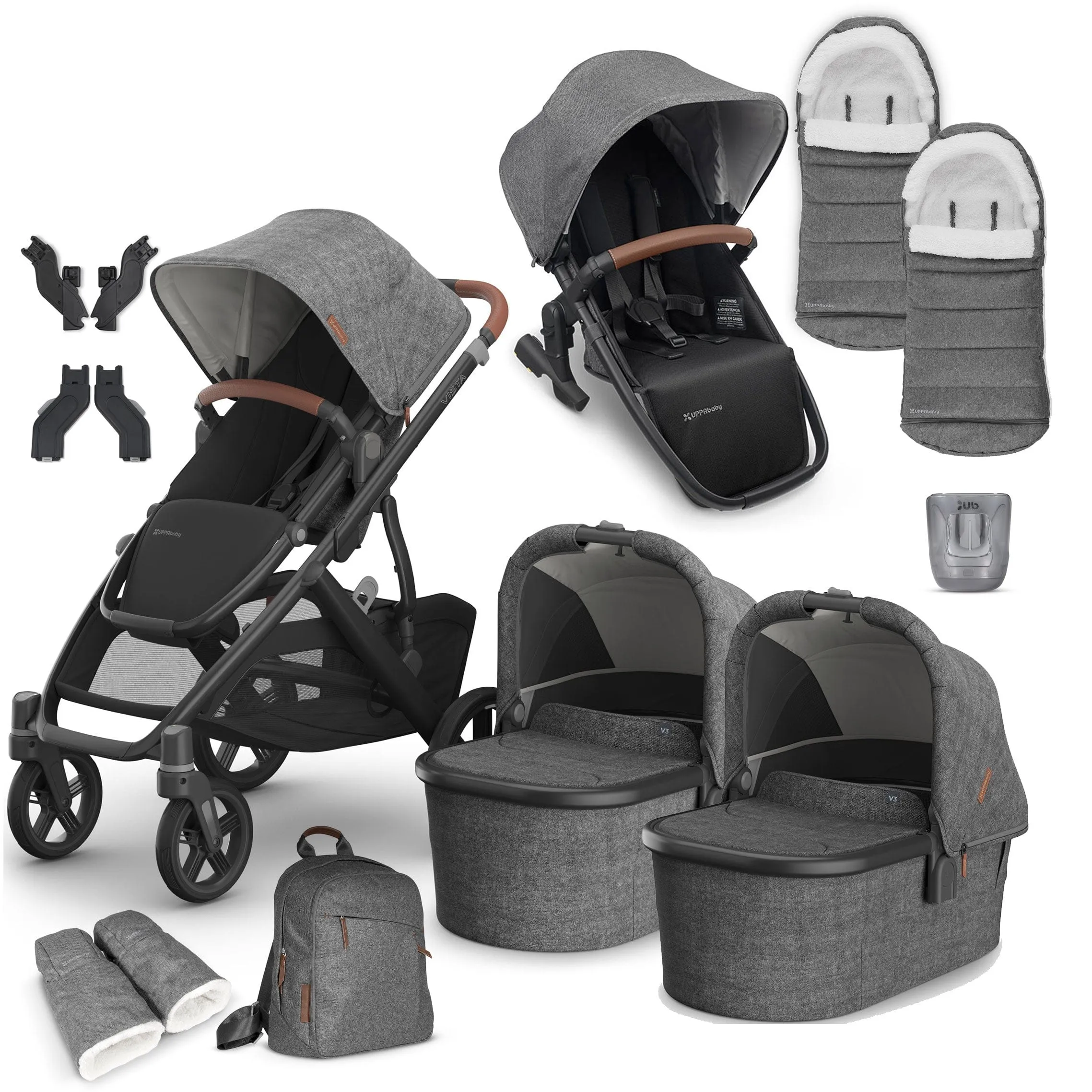 Uppababy Vista V3 Twin Complete Bundle - Greyson