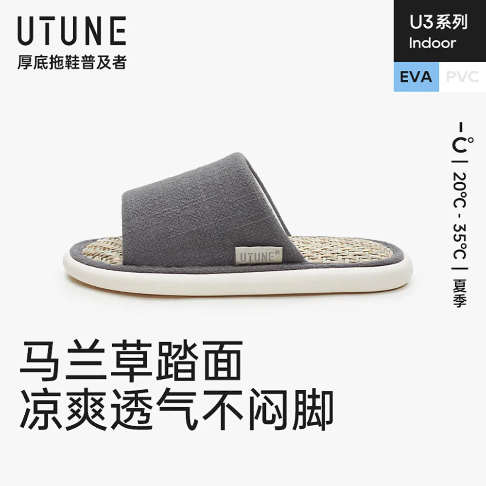 UTUNE Men's Open-Toe Linen Slippers - Dark Gray, Size 42-43