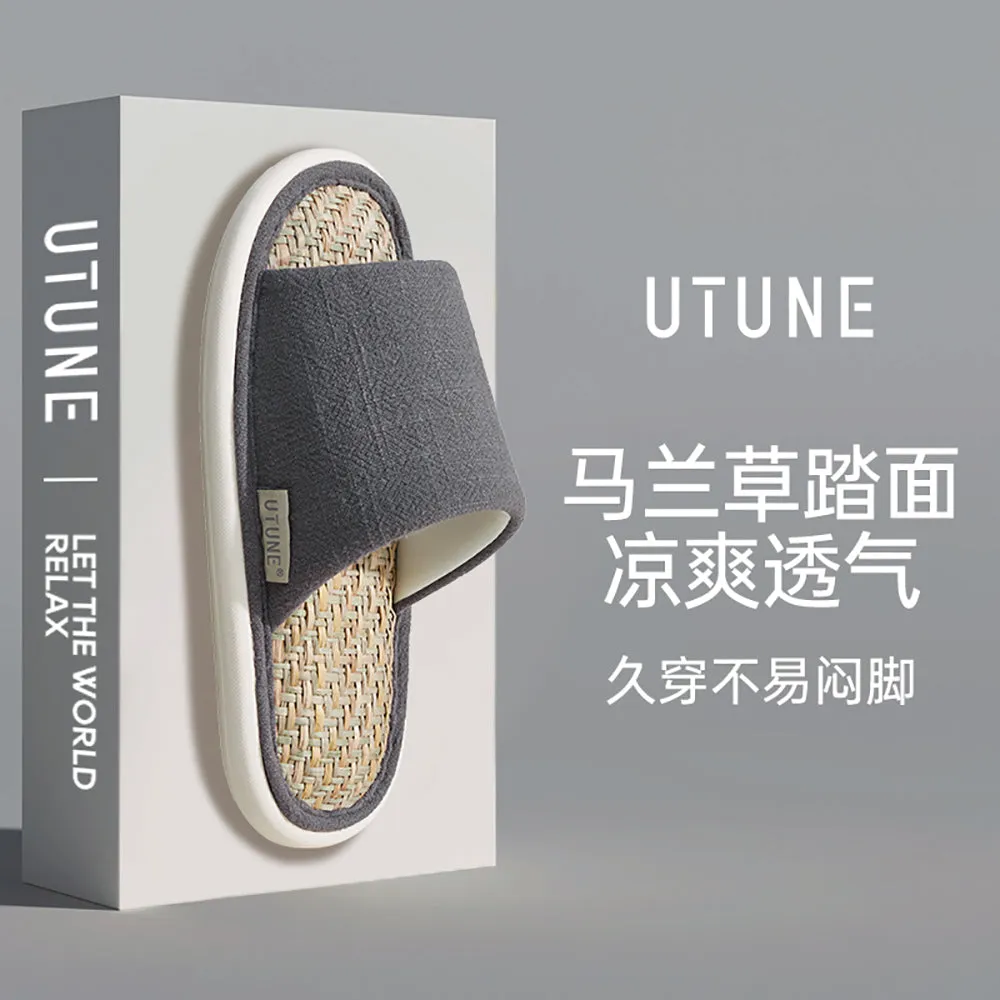 UTUNE Men's Open-Toe Linen Slippers - Dark Gray, Size 42-43