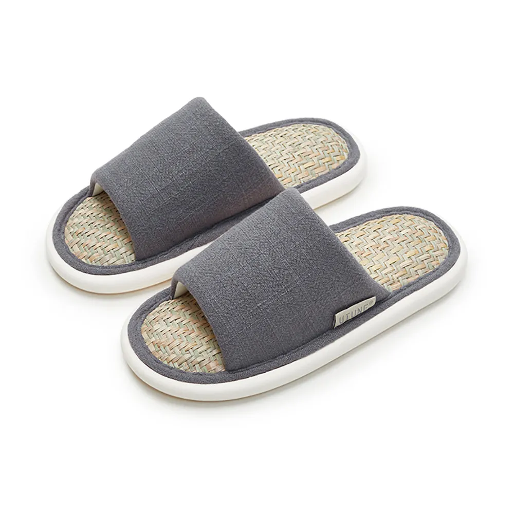 UTUNE Men's Open-Toe Linen Slippers - Dark Gray, Size 42-43