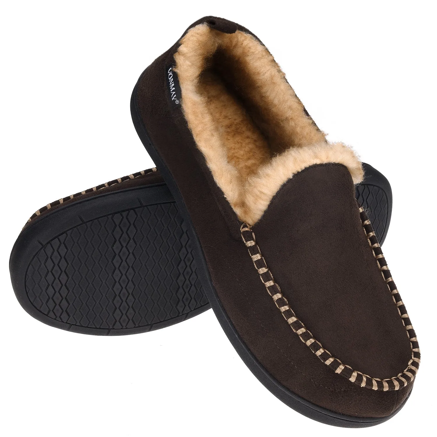 VONMAY Men's Moccasin Slippers Fuzzy House Shoes Fluffy Fur Winter Warm Memory Foam Indoor Outdoor