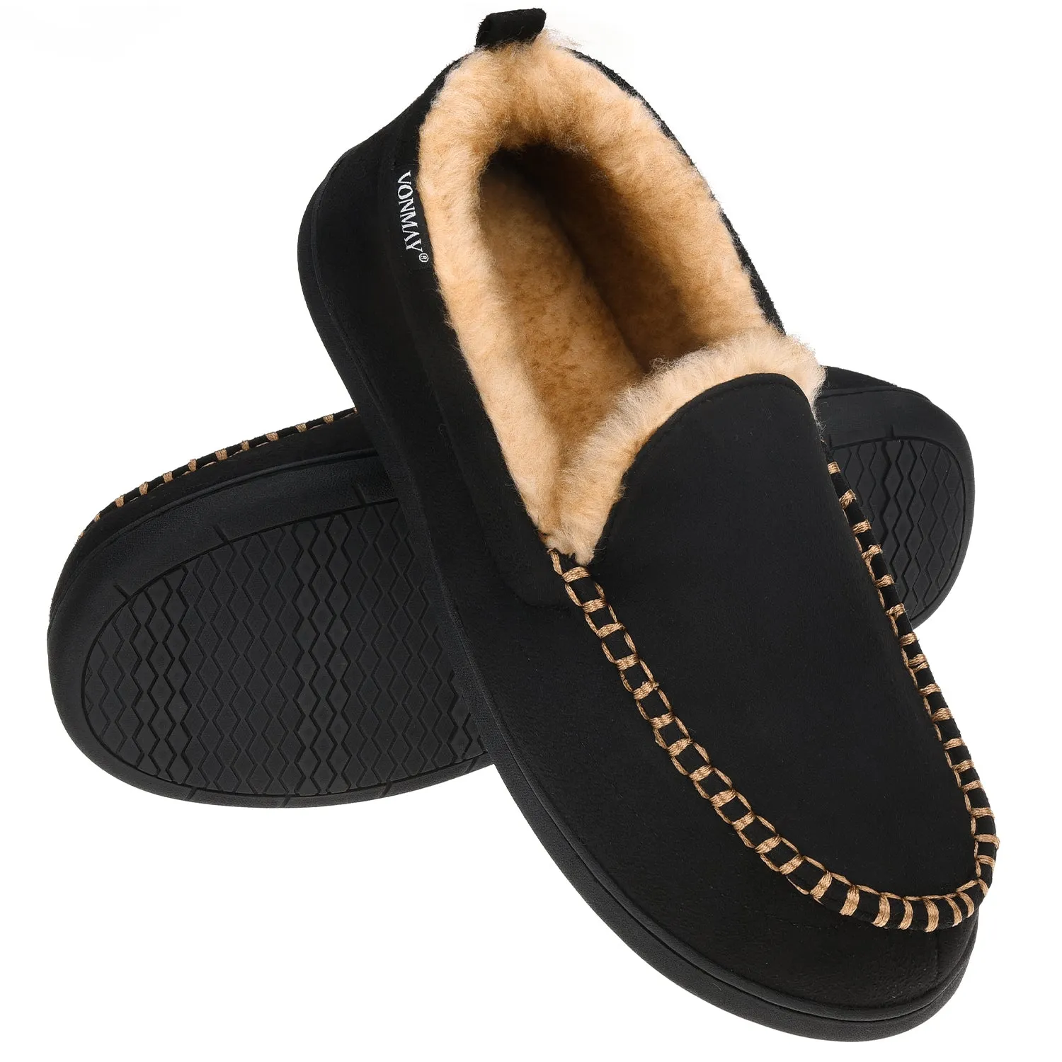 VONMAY Men's Moccasin Slippers Fuzzy House Shoes Fluffy Fur Winter Warm Memory Foam Indoor Outdoor