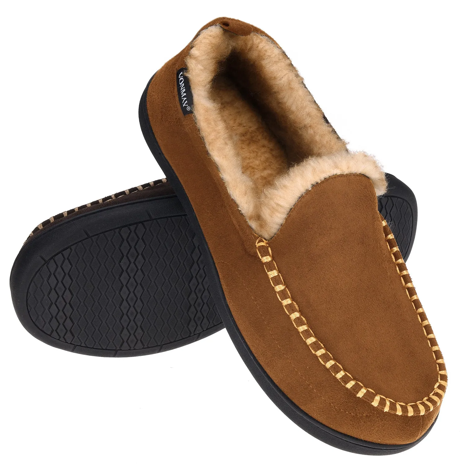 VONMAY Men's Moccasin Slippers Fuzzy House Shoes Fluffy Fur Winter Warm Memory Foam Indoor Outdoor