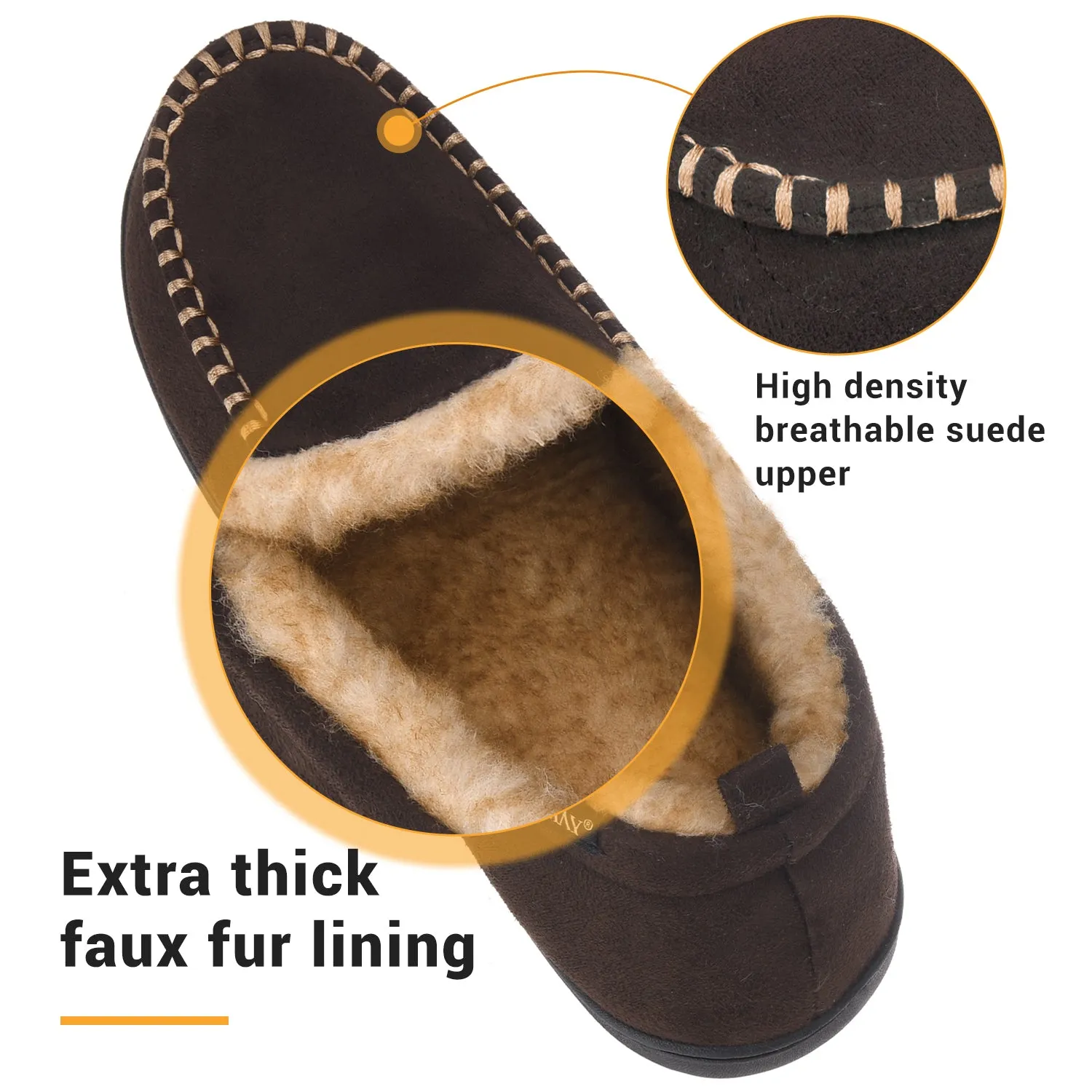 VONMAY Men's Moccasin Slippers Fuzzy House Shoes Fluffy Fur Winter Warm Memory Foam Indoor Outdoor