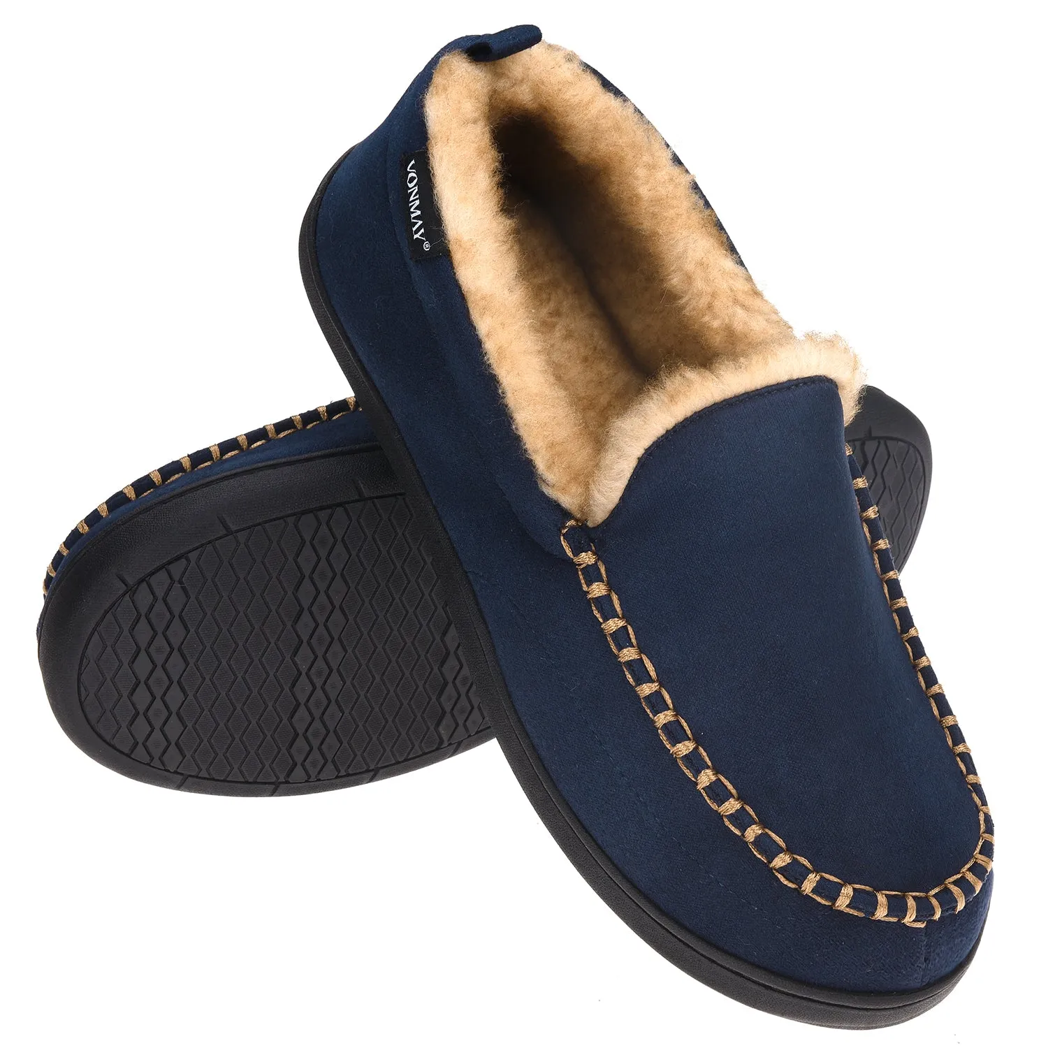 VONMAY Men's Moccasin Slippers Fuzzy House Shoes Fluffy Fur Winter Warm Memory Foam Indoor Outdoor