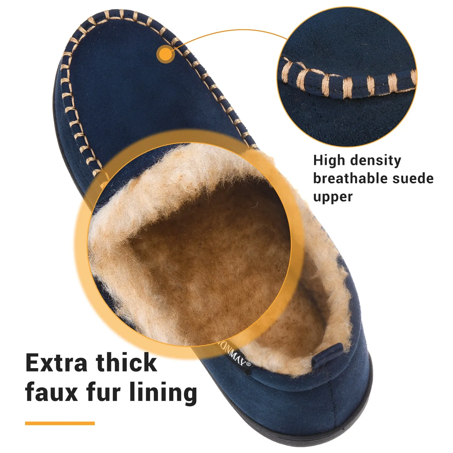 VONMAY Men's Moccasin Slippers Fuzzy House Shoes Fluffy Fur Winter Warm Memory Foam Indoor Outdoor