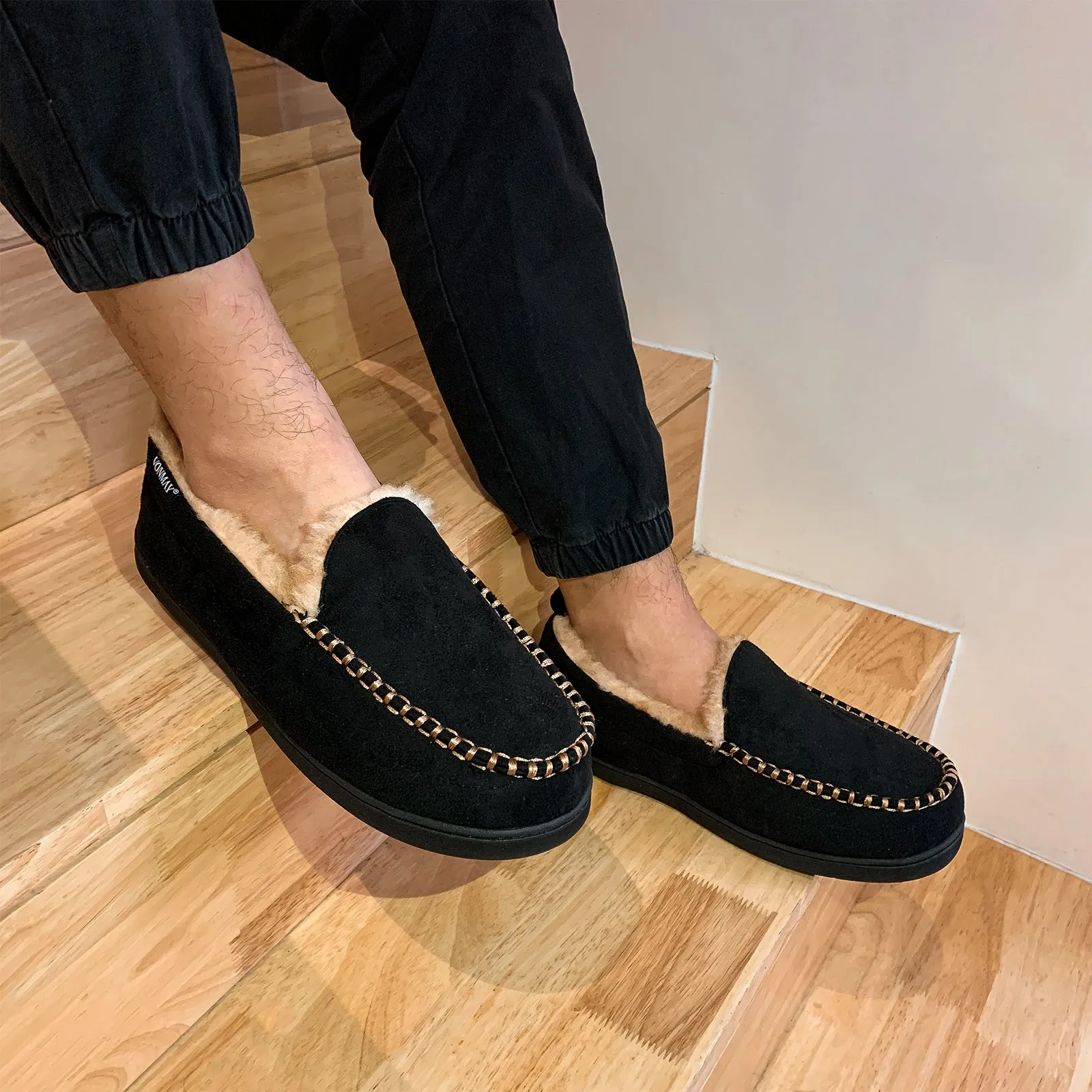 VONMAY Men's Moccasin Slippers Fuzzy House Shoes Fluffy Fur Winter Warm Memory Foam Indoor Outdoor