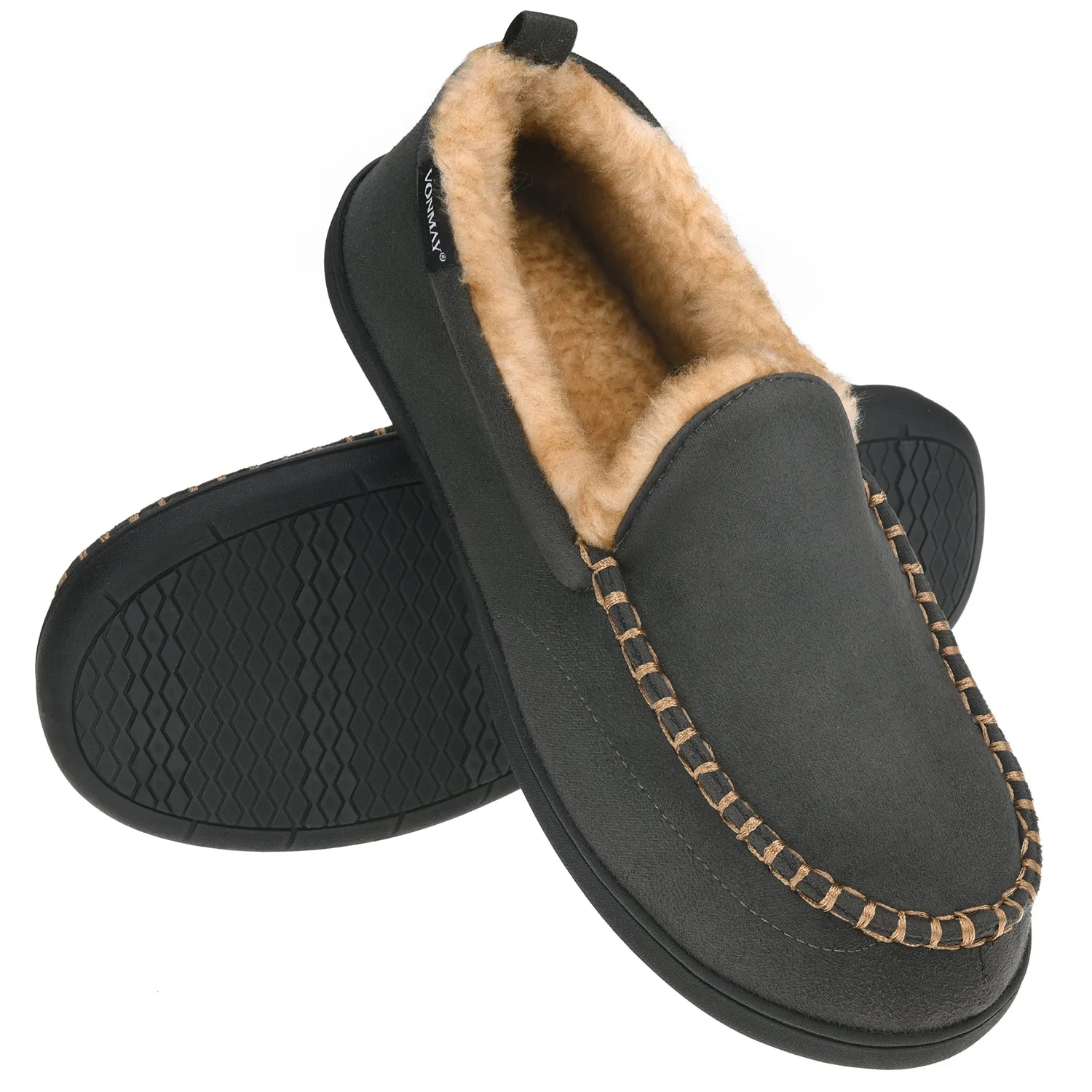 VONMAY Men's Moccasin Slippers Fuzzy House Shoes Fluffy Fur Winter Warm Memory Foam Indoor Outdoor