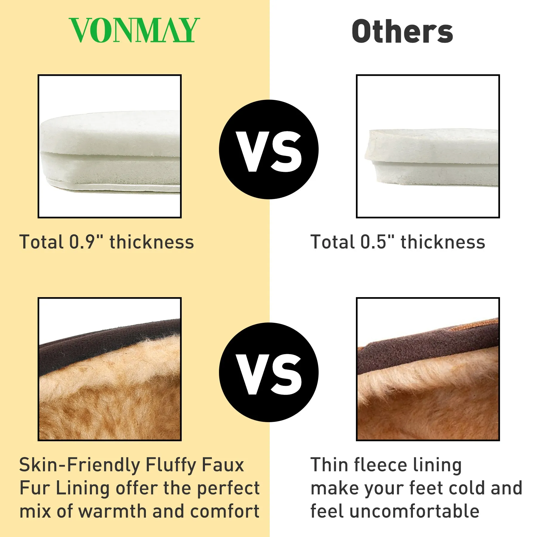 VONMAY Men's Moccasin Slippers Fuzzy House Shoes Fluffy Fur Winter Warm Memory Foam Indoor Outdoor