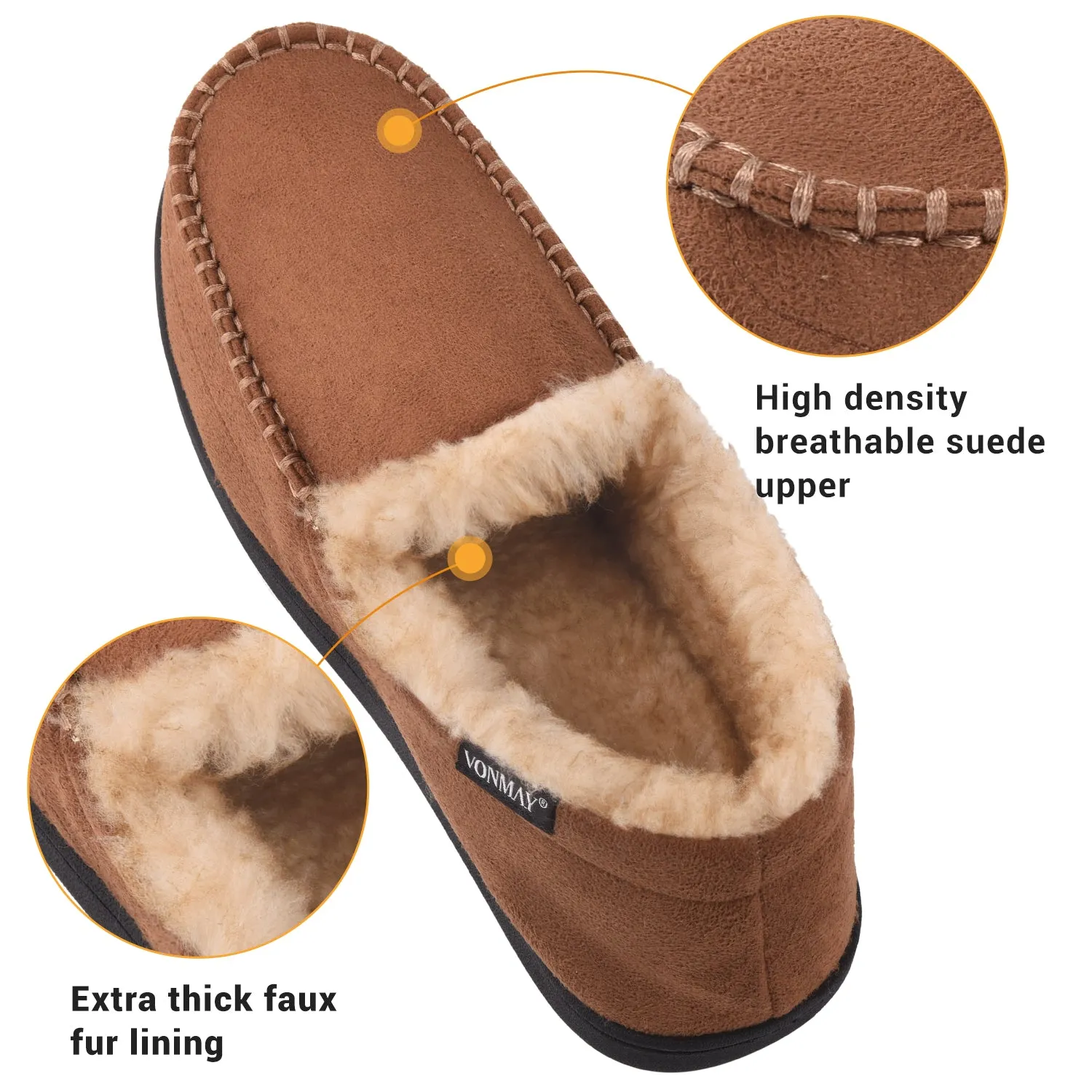 VONMAY Men's Moccasin Slippers Fuzzy House Shoes Fluffy Fur Winter Warm Memory Foam Indoor Outdoor