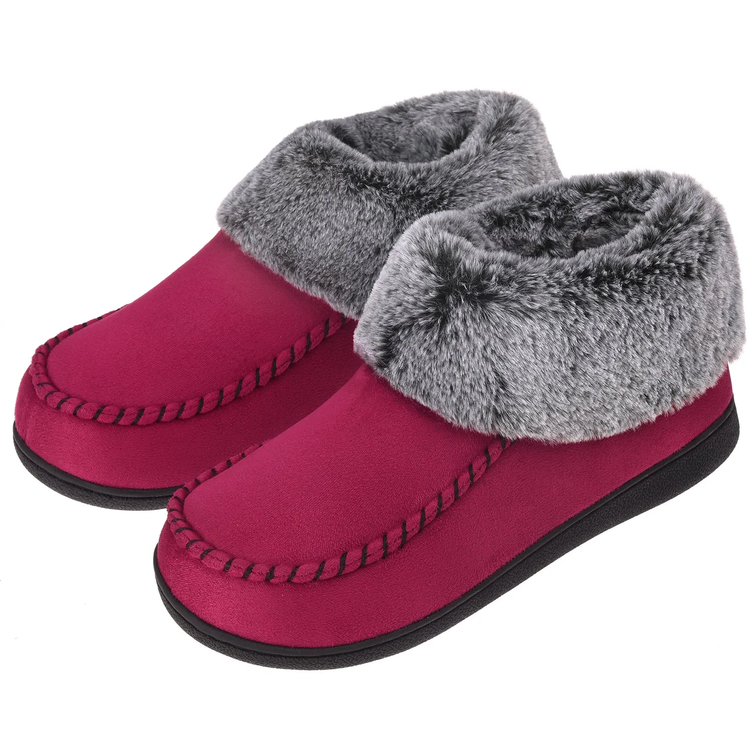 VONMAY Women's Moccasin Suede Bootie Slippers Furry Plush Boots House Shoes Indoor Outdoor
