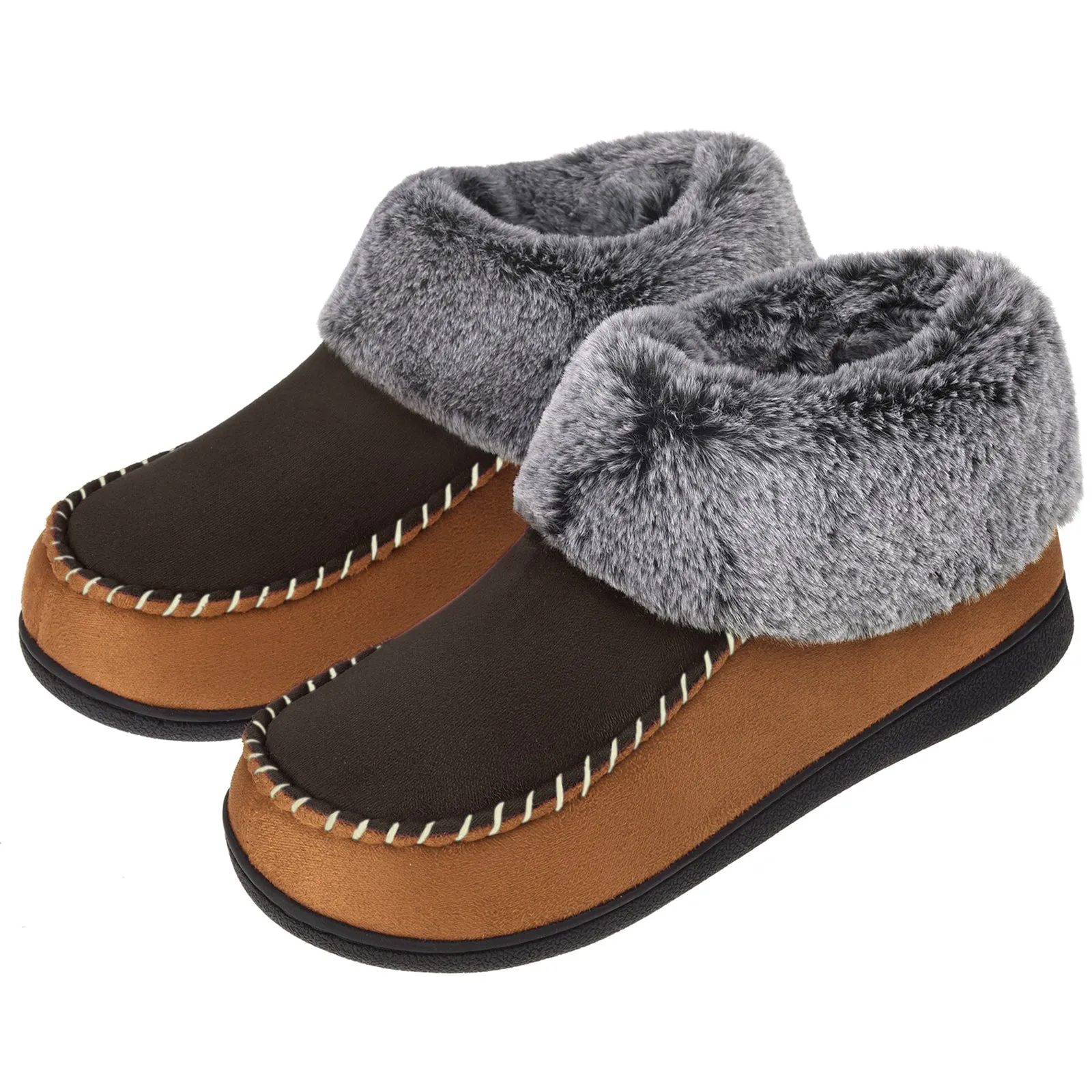VONMAY Women's Moccasin Suede Bootie Slippers Furry Plush Boots House Shoes Indoor Outdoor