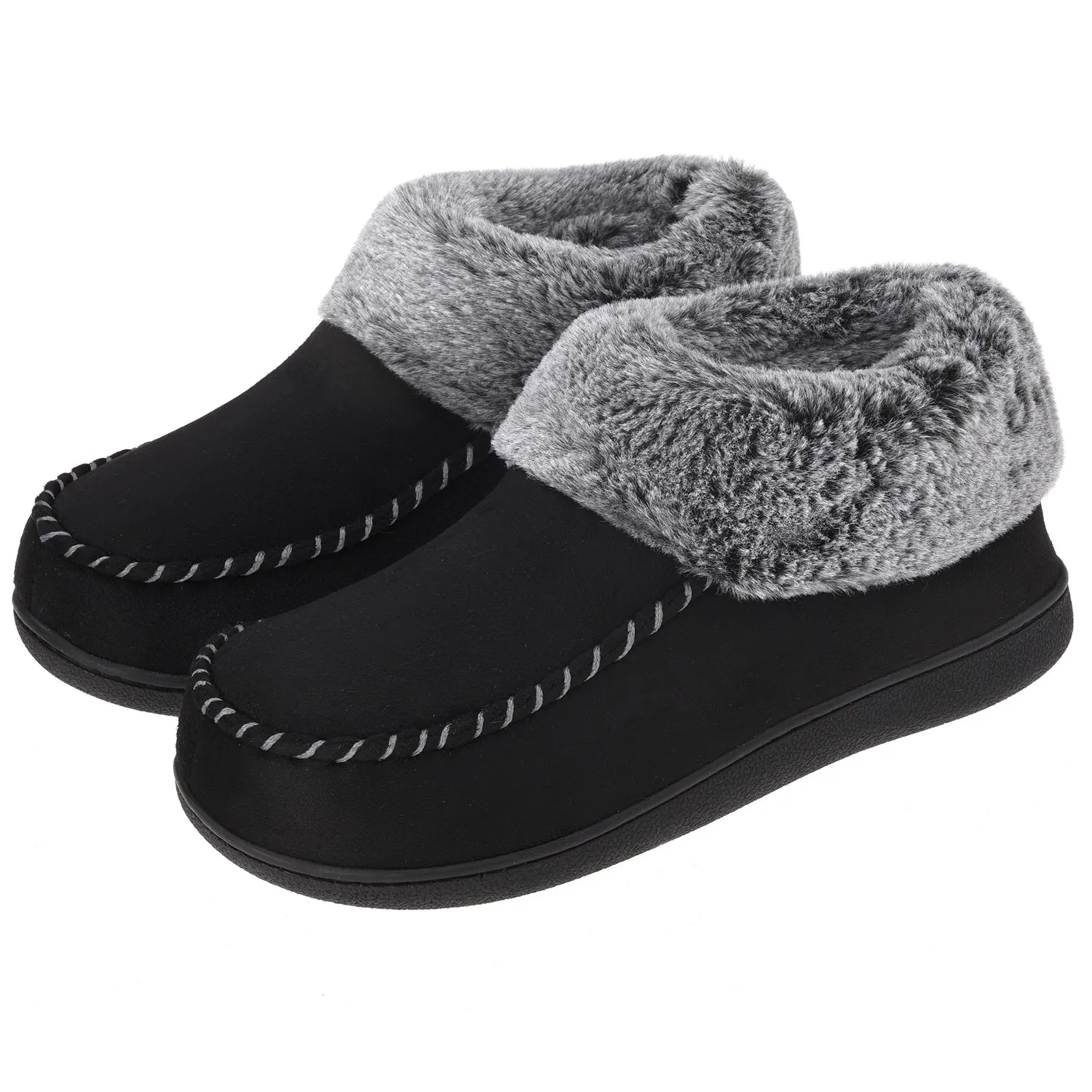 VONMAY Women's Moccasin Suede Bootie Slippers Furry Plush Boots House Shoes Indoor Outdoor