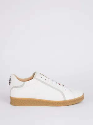 White Textured Leather Rear Logo Sneakers