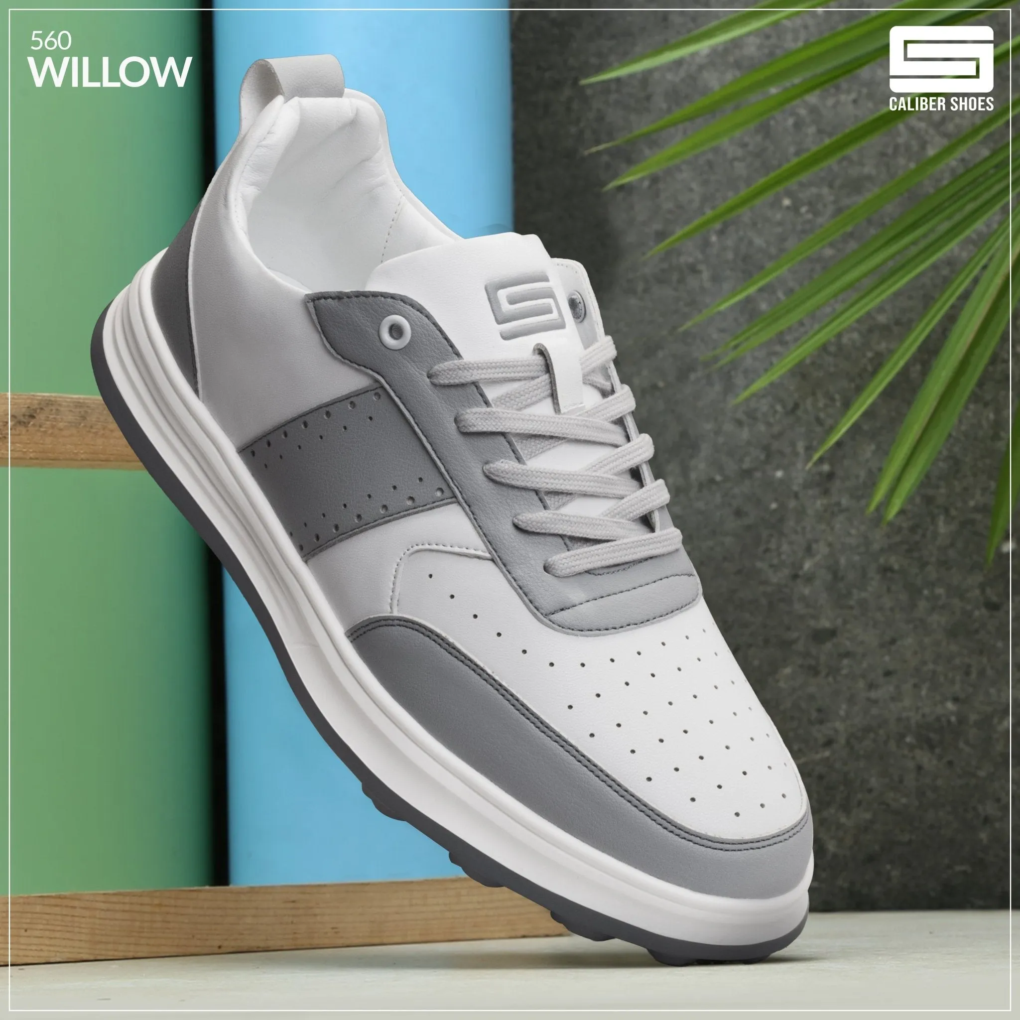 White/Grey Casual Sneakers for Men (Willow 560)
