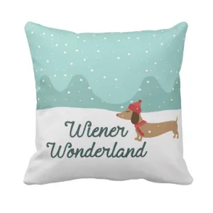 Wiener Wonderland Snow Dachshund Holiday Accent Pillow