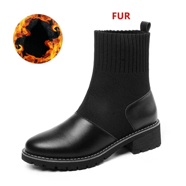 Women Socks Boots Autumn and Winter New Waterproof Boots Leather Woman Stretch Thin Boots Wild Botin Mujer Big Size