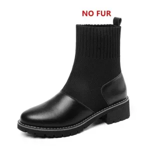 Women Socks Boots Autumn and Winter New Waterproof Boots Leather Woman Stretch Thin Boots Wild Botin Mujer Big Size