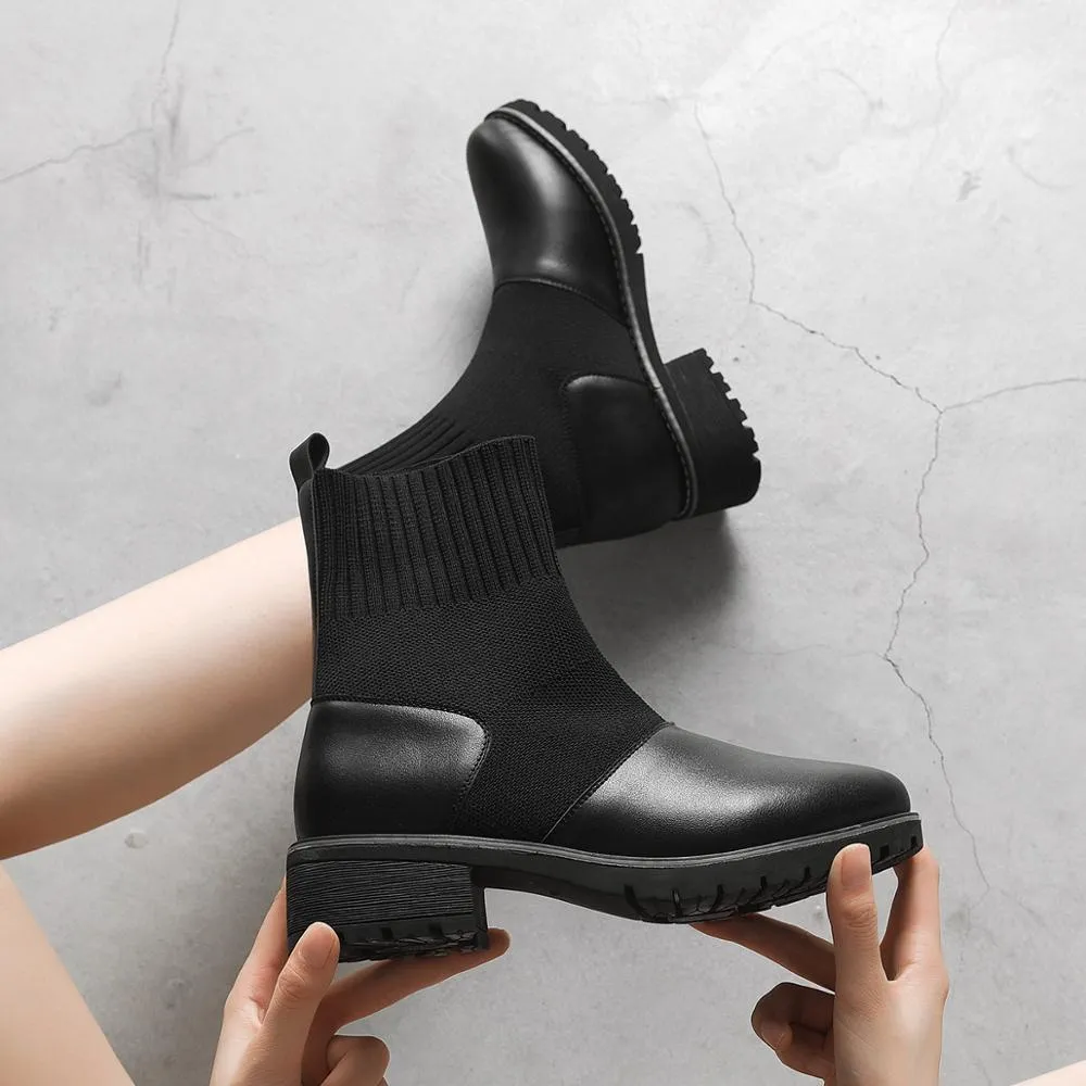 Women Socks Boots Autumn and Winter New Waterproof Boots Leather Woman Stretch Thin Boots Wild Botin Mujer Big Size
