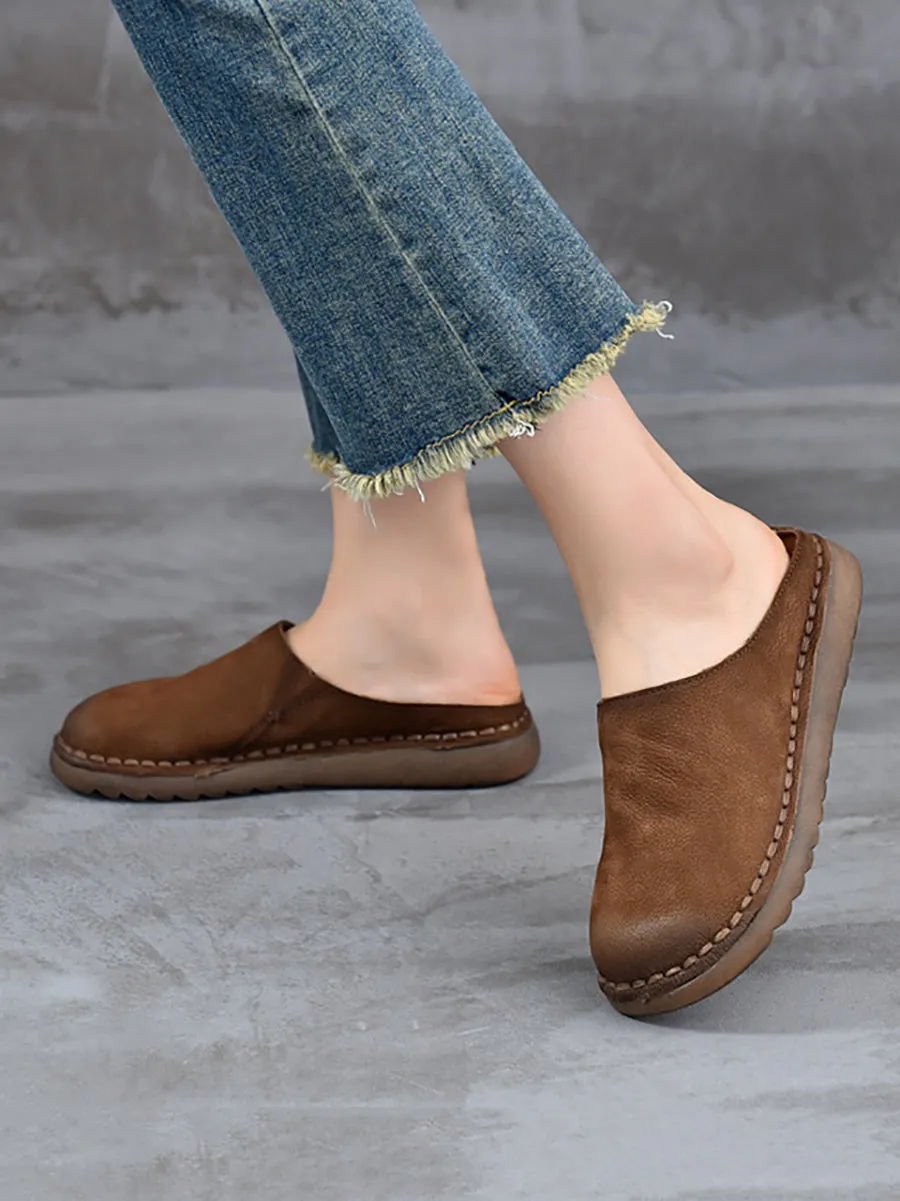 Women Spring Genuine Leather Flat Slippers