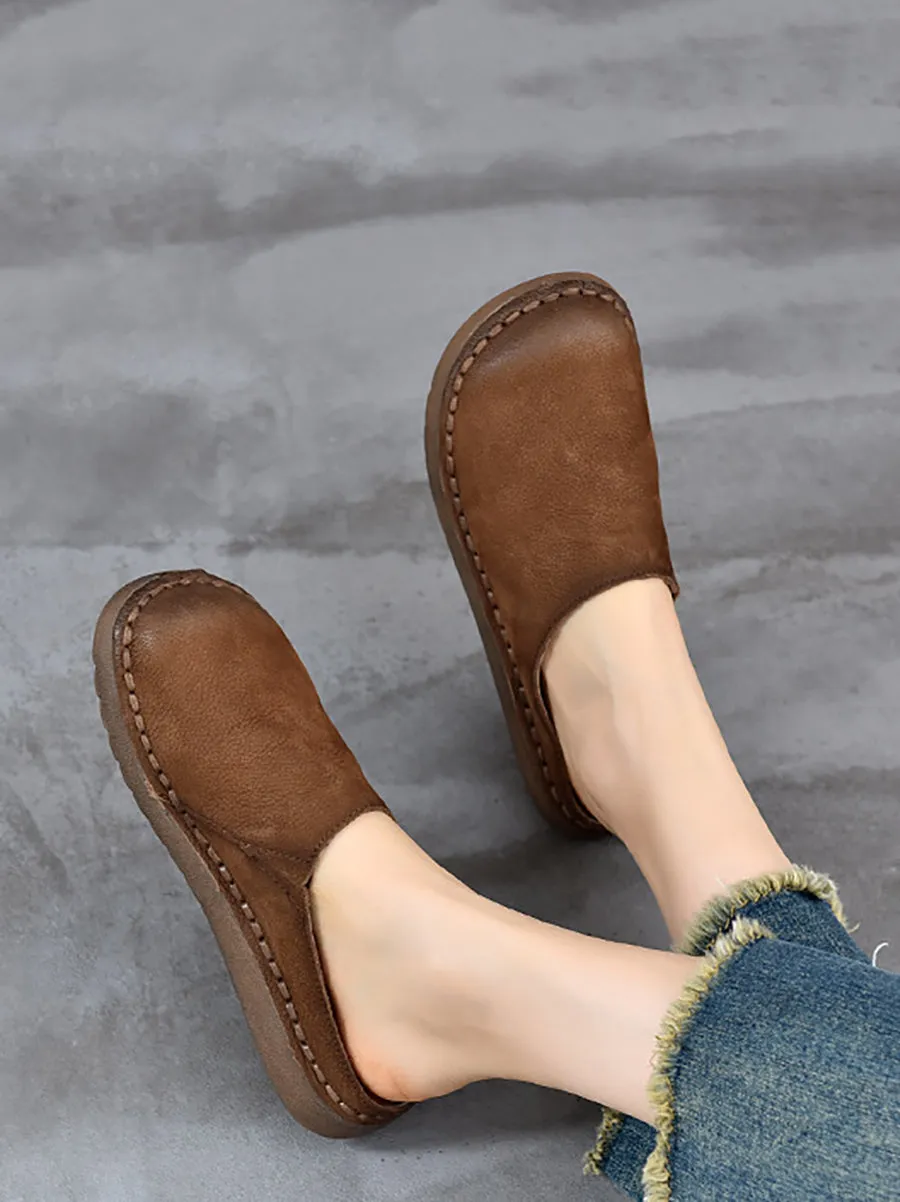 Women Spring Genuine Leather Flat Slippers