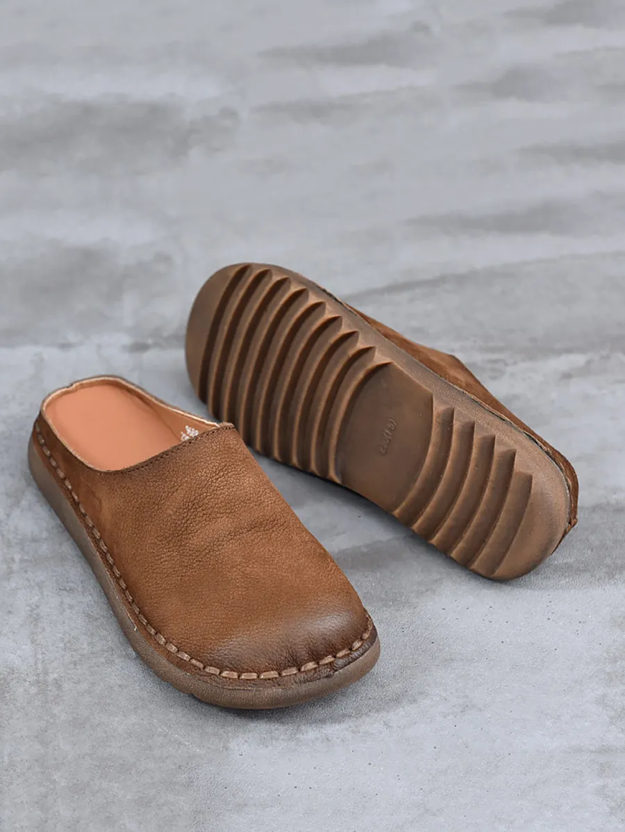Women Spring Genuine Leather Flat Slippers