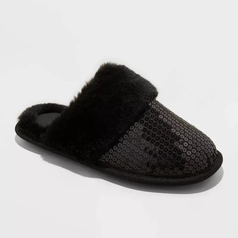 Women's Rae Sequin Scuff Slippers - Auden™ Black-S (5/6)