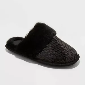 Women's Rae Sequin Scuff Slippers - Auden™ Black-S (5/6)