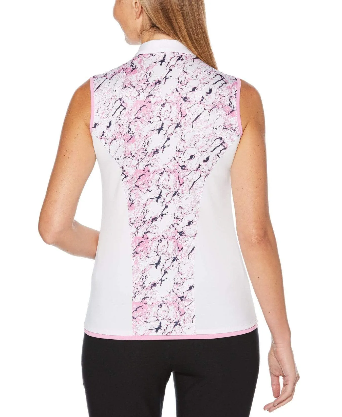 Womens Sleeveless Liquid Pink Printed Polo