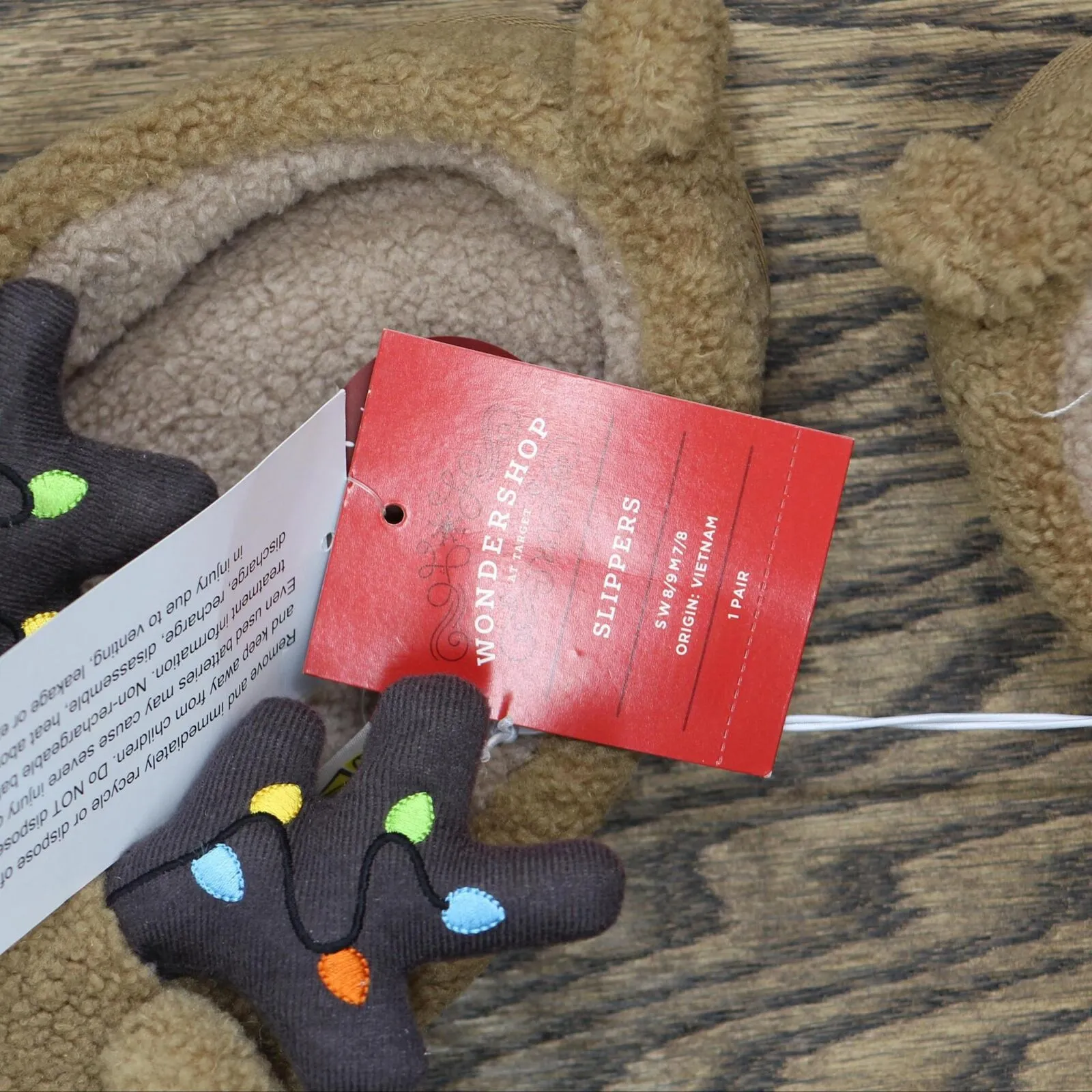 Wondershop Holiday Light up Reindeer Slippers Brown S (Womens 8/9 Mens 7/8)