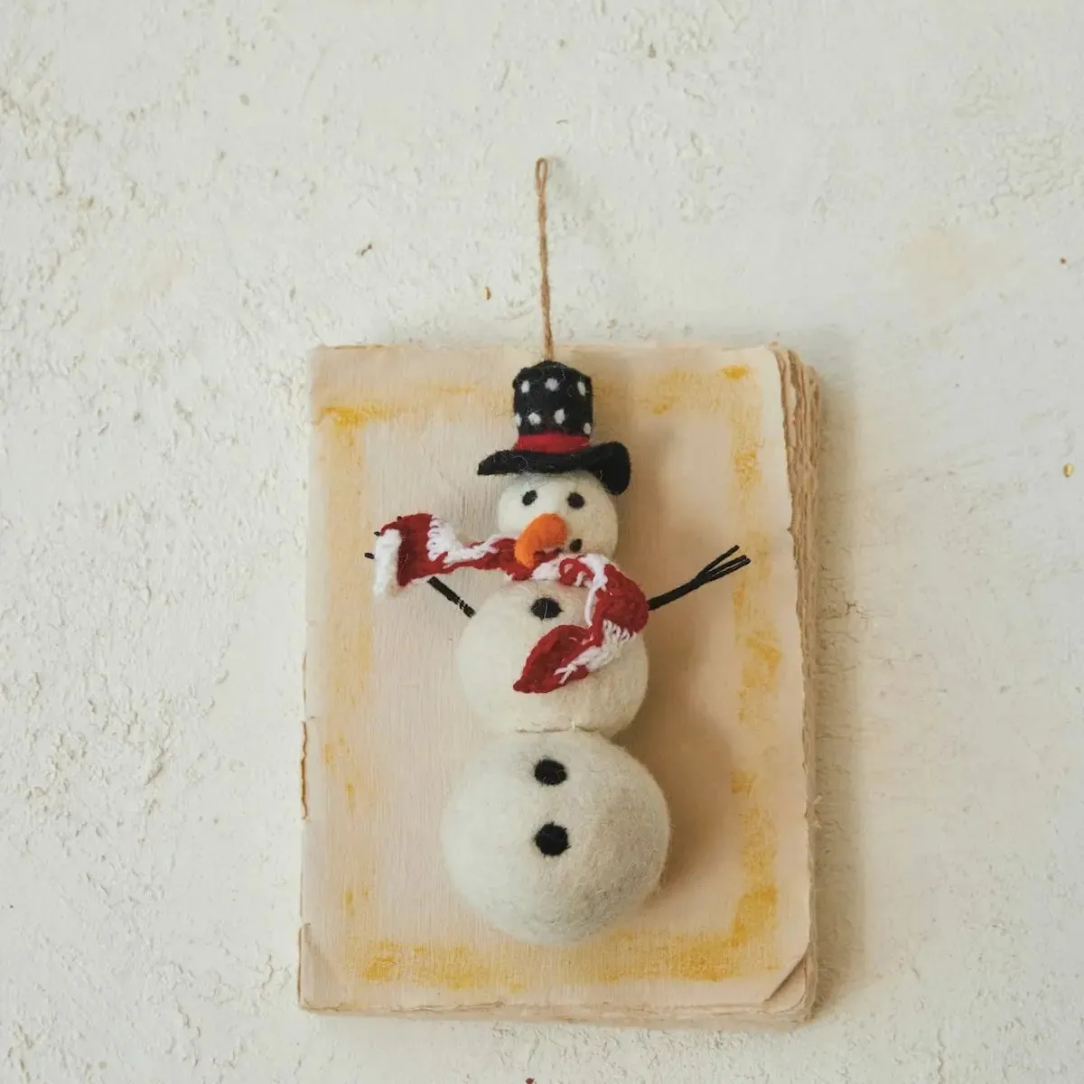 Wool Felt Snowman Ornament with Hat and Scarf