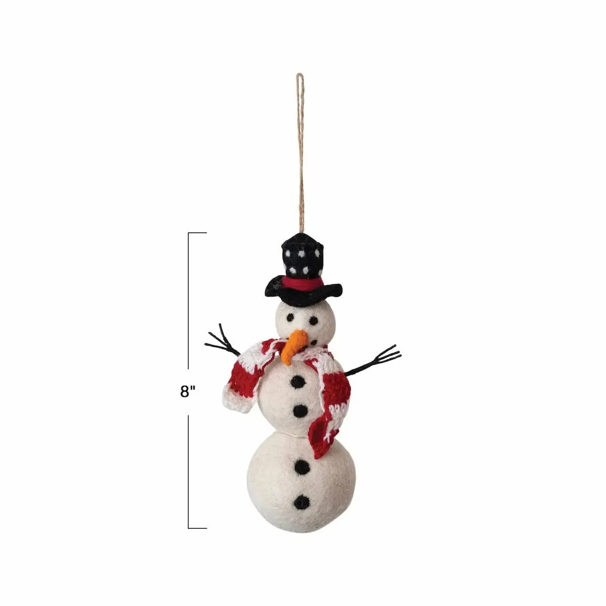 Wool Felt Snowman Ornament with Hat and Scarf