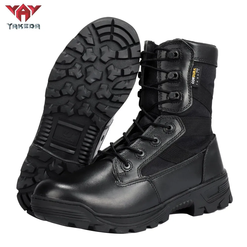 Yakeda Men's Genuine Leather shoes Wear-resistant Climbing Trekking Outdoor Hiking Boots Tactical