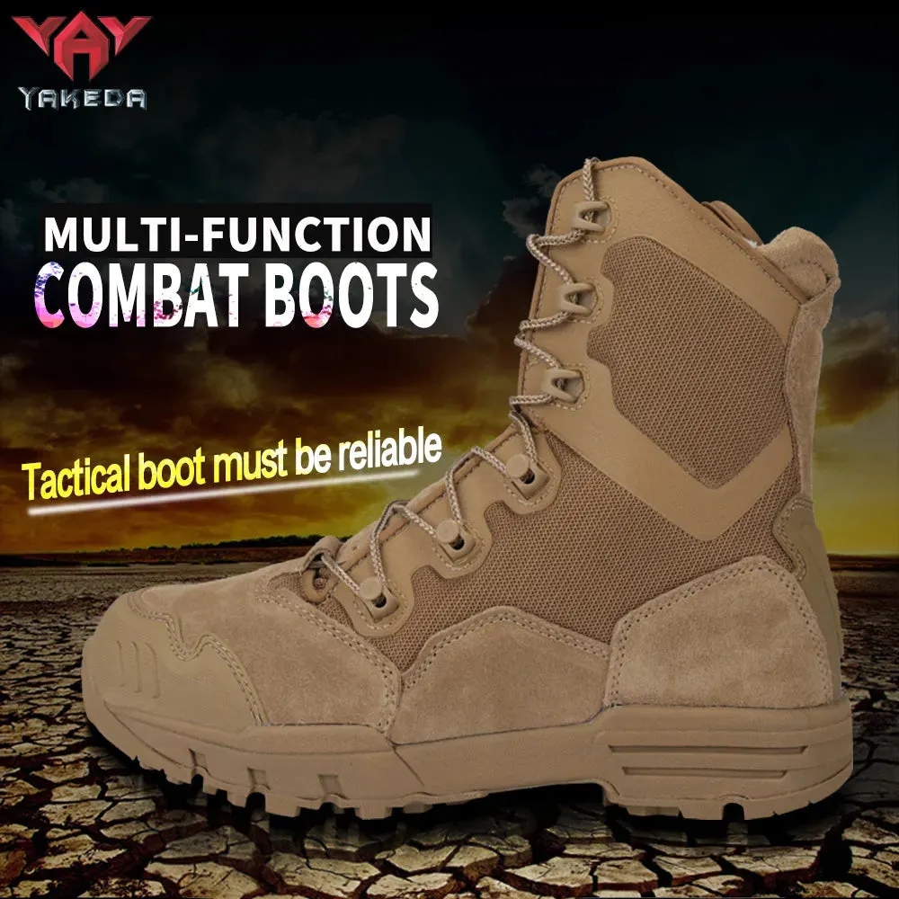 Yakeda Men's Genuine Leather shoes Wear-resistant Climbing Trekking Outdoor Hiking Boots Tactical