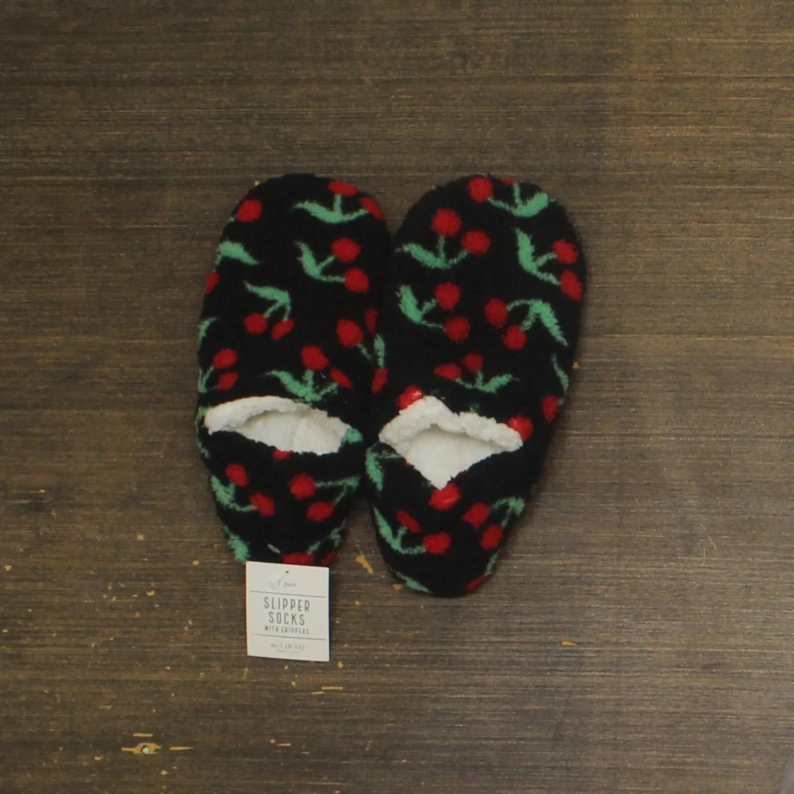 ZUZIFY Cozy Fleece High Cut Slipper Socks with Grippers Black / Red M / L