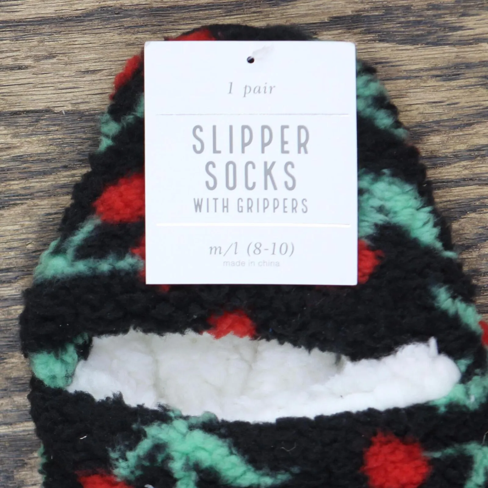 ZUZIFY Cozy Fleece High Cut Slipper Socks with Grippers Black / Red M / L